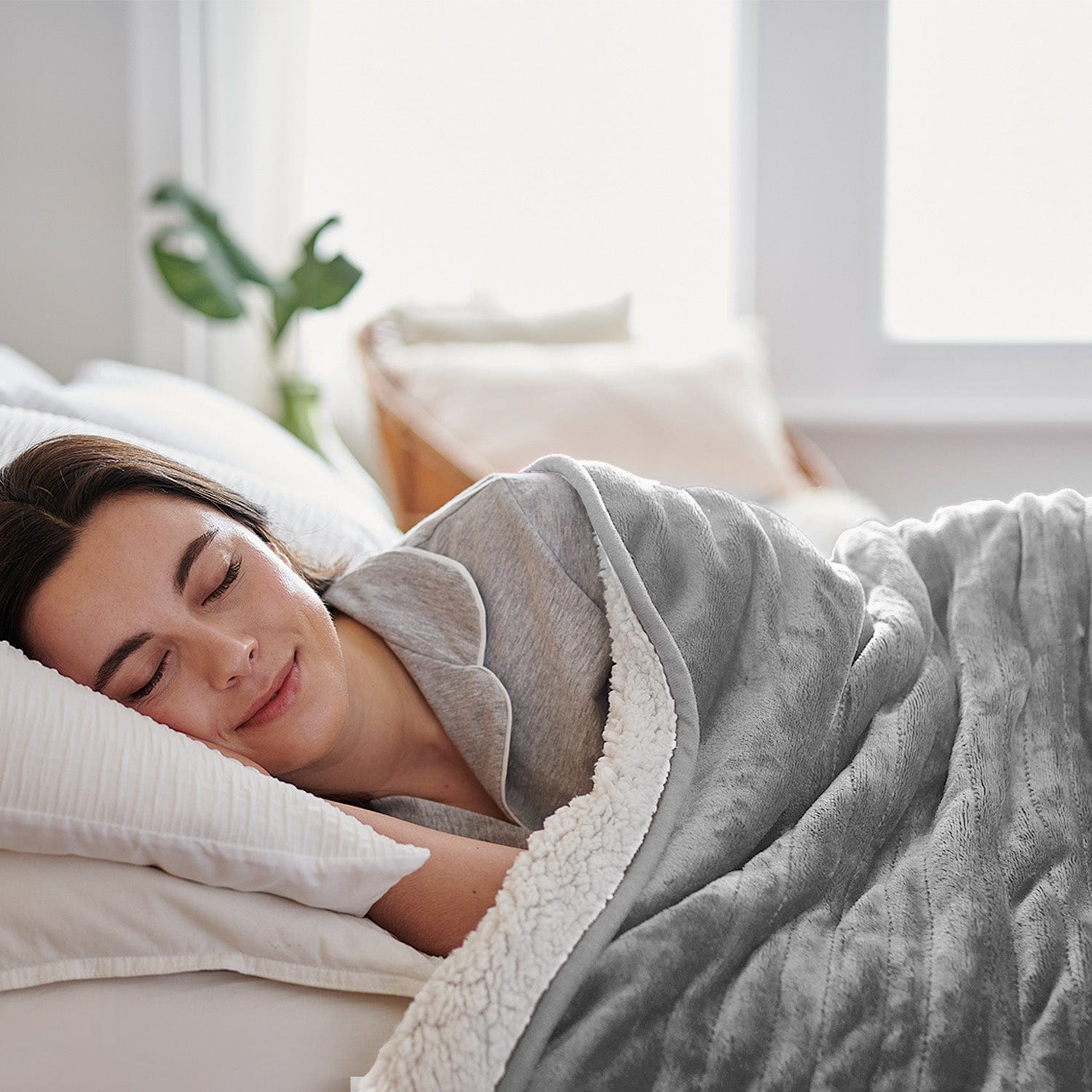 Fleece & Sherpa Electric Heated Throw - grey