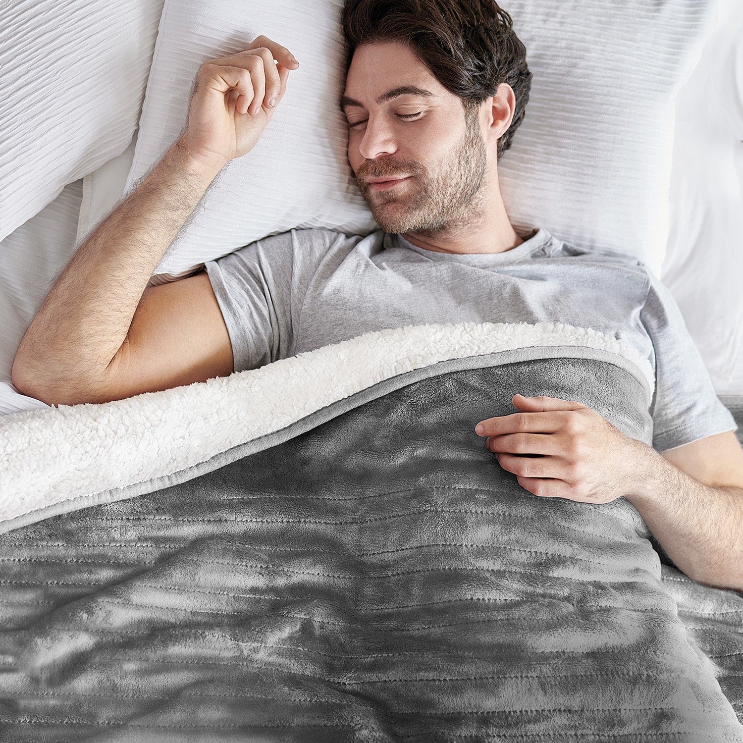 Fleece & Sherpa Electric Heated Throw - grey