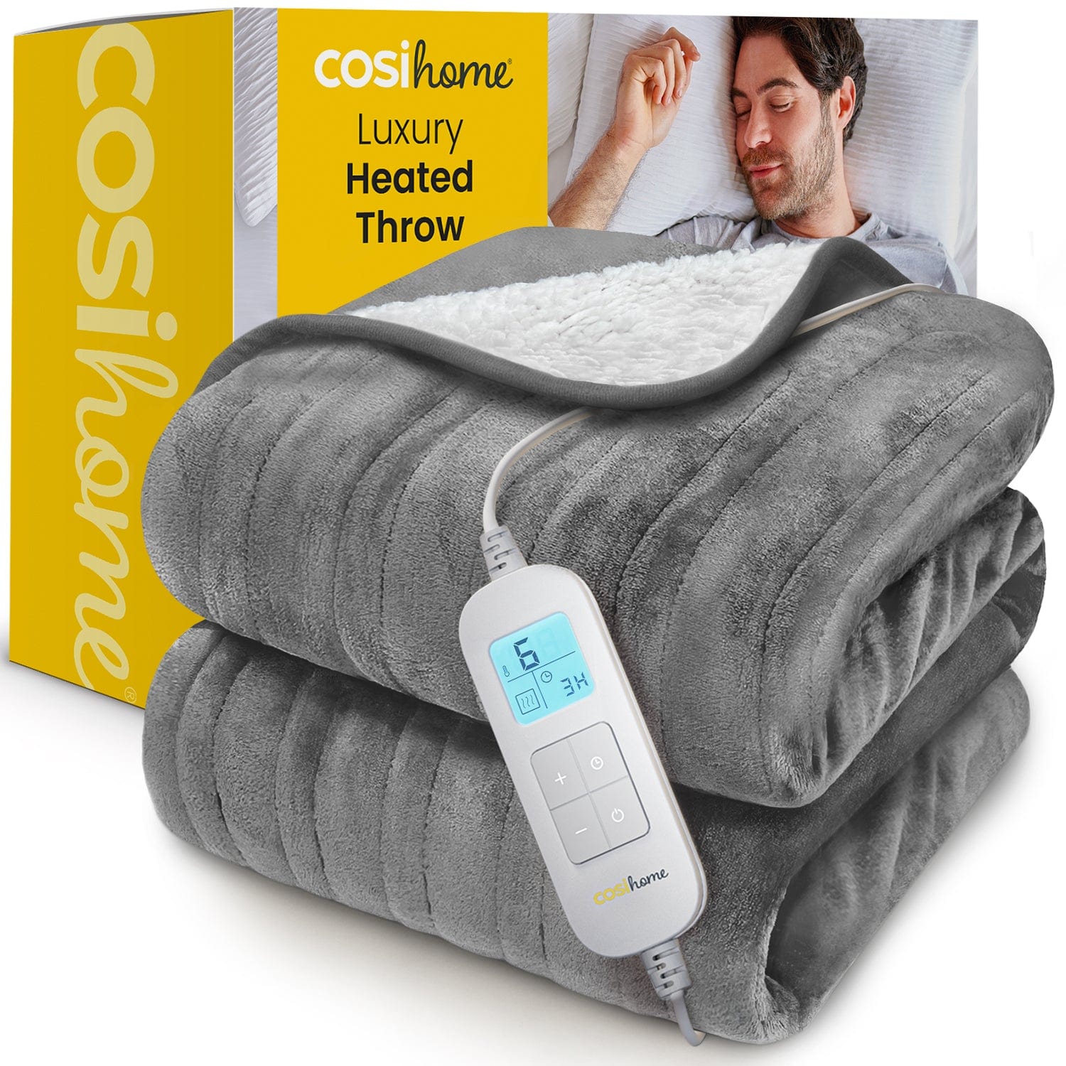 Fleece & Sherpa Electric Heated Throw - grey