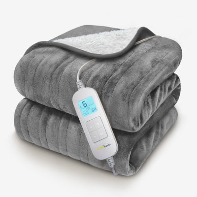 Fleece & Sherpa Electric Heated Throw - grey