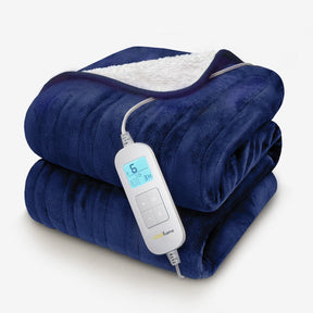 Fleece & Sherpa Electric Heated Throw - navy